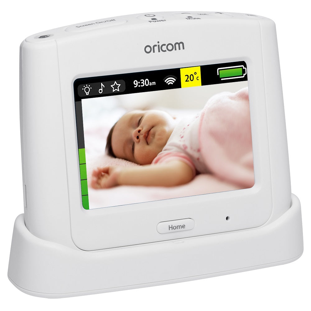 Secure870 3.5″ Touchscreen Video Monitor with Starry Lightshow - White - Oricom New Zealand 
